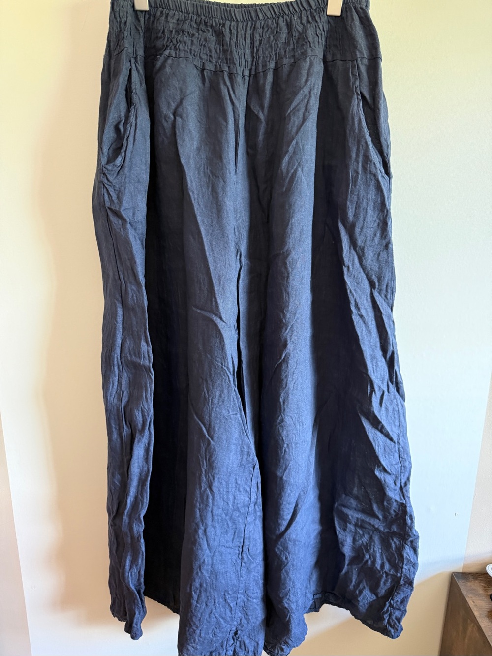 Italian Linen Wide Leg Palazzo Pants Balloon Lagenlook Navy One Size
